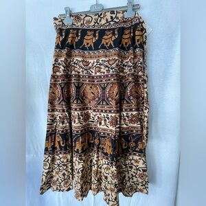Made in India black brown rust batik Woodstock 100% Cotton wrap skirt new w/ tag